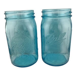 Ball Blue Glass Set Of Two 24oz Wide Mouth Mason Jars
